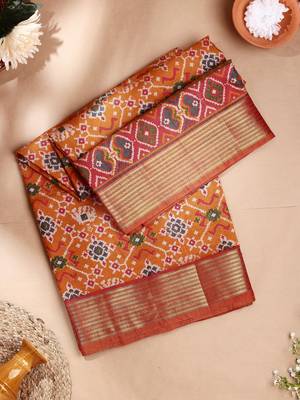 Classiques Orange Art Silk Abstract Printed Saree 1