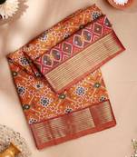 Classiques Orange Art Silk Abstract Printed Saree