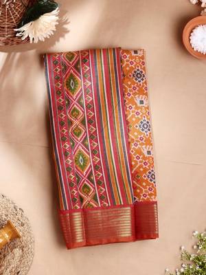 Classiques Orange Art Silk Abstract Printed Saree 3