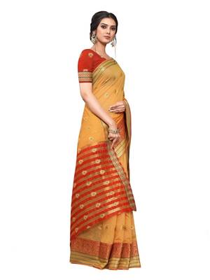 orange cotton silk Saree with  blouse 3
