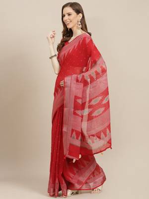 red linen saree with  blouse 1