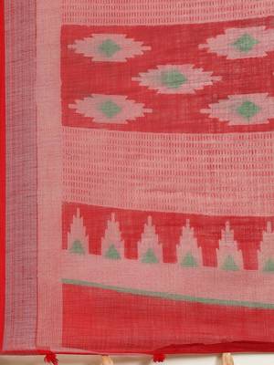 red linen saree with  blouse 4