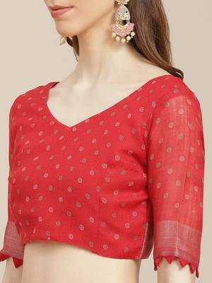 red linen saree with  blouse 5