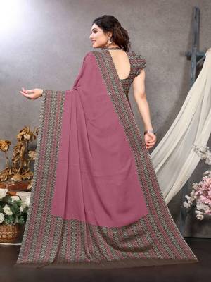Women's Pink Chiffon Saree with Blouse 2