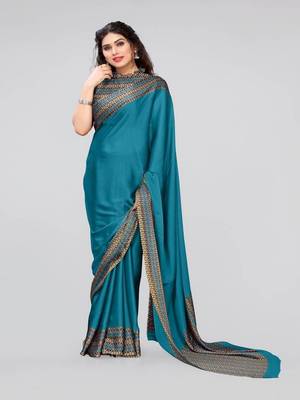Teal Chiffon Printed Saree with Unstitched Blouse 2