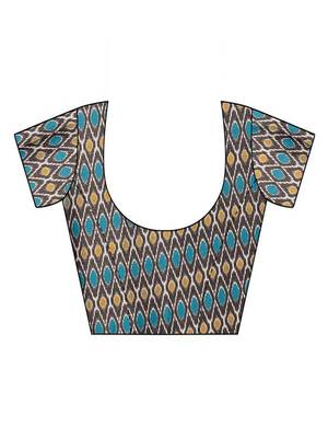 Teal Chiffon Printed Saree with Unstitched Blouse 5