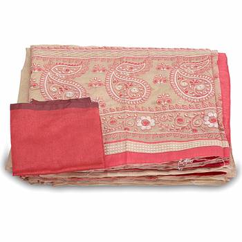 Resham Embroidery Heavy Dupion Border Cream Saree Deepawali Gift 272 4