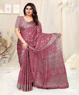 Magenta Chiffon Zari Hand-Woven Ethnic Saree 1