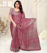 Magenta Chiffon Zari Hand-Woven Ethnic Saree