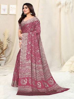 Magenta Chiffon Zari Hand-Woven Ethnic Saree 3