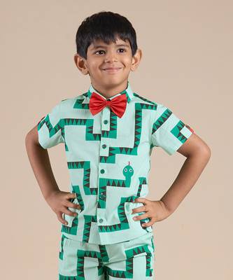 Green cotton printed shirt 1