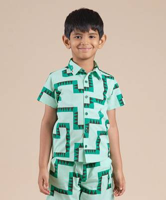 Green cotton printed shirt 2