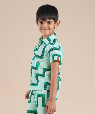 Green cotton printed shirt 3
