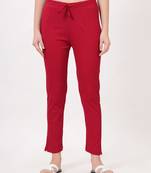 Satrangi women's viscose ribbed lycra maroon solid slim fit pant