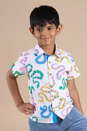 White cotton printed shirt