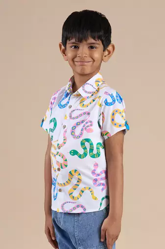White cotton printed shirt