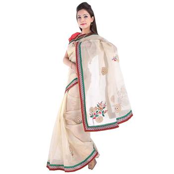 Fancy Resham Boota N Moti Beads Multi Color Saree Diwali Gift 274 1