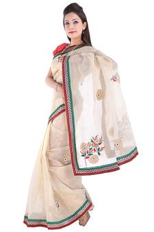 Fancy Resham Boota N Moti Beads Multi Color Saree Diwali Gift 274