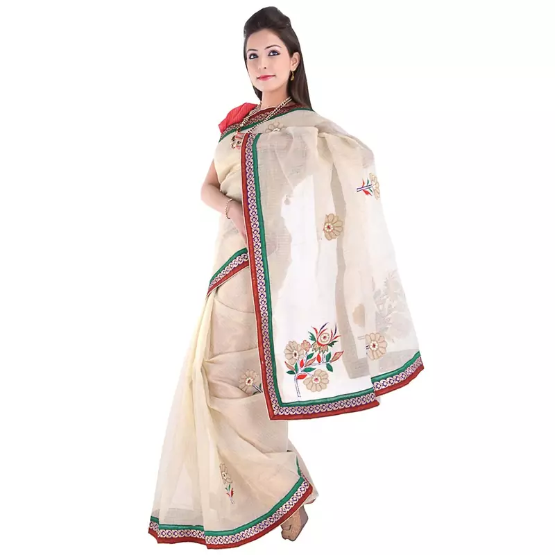 Fancy Resham Boota N Moti Beads Multi Color Saree Diwali Gift 274