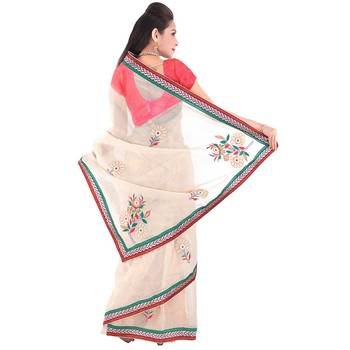 Fancy Resham Boota N Moti Beads Multi Color Saree Diwali Gift 274 2
