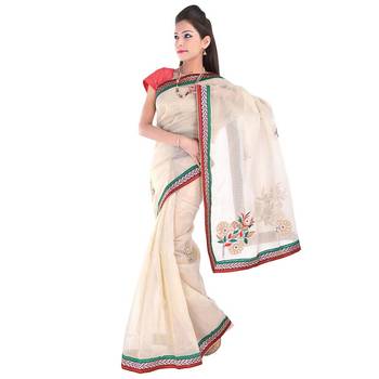 Fancy Resham Boota N Moti Beads Multi Color Saree Diwali Gift 274 3