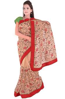 Floral Leaf Design Resham Embroidery Supernet Sari Deepawali Special Gift 275