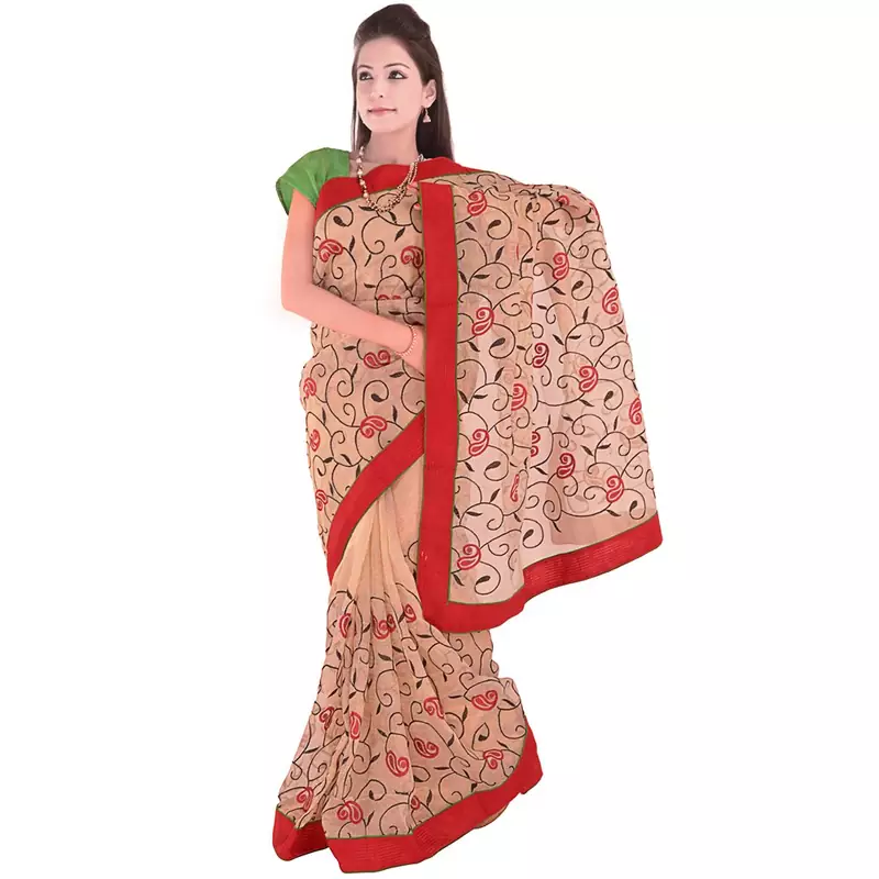 Floral Leaf Design Resham Embroidery Supernet Sari Deepawali Special Gift 275