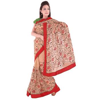 Floral Leaf Design Resham Embroidery Supernet Sari Deepawali Special Gift 275 2