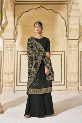 Black Embroidered Georgette Semi Stitched Straight Suit Up To 42" Size 1