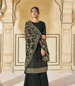 Black Embroidered Georgette Semi Stitched Straight Suit Up To 42" Size