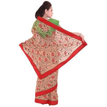 Floral Leaf Design Resham Embroidery Supernet Sari Deepawali Special Gift 275 3