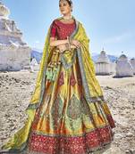 Latest lemon colour banarasi jacquard silk blend lehenga