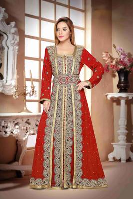 Maroon color Handmade Moroccan Kaftan with hijjab 1