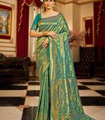 Green Kandini Silk bland golden border banarasi style saree with Blouse