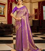 Purple Kandini Silk bland golden border banarasi style saree with Blouse