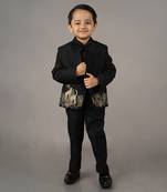 Black cotton blend embroidery tuxedo set