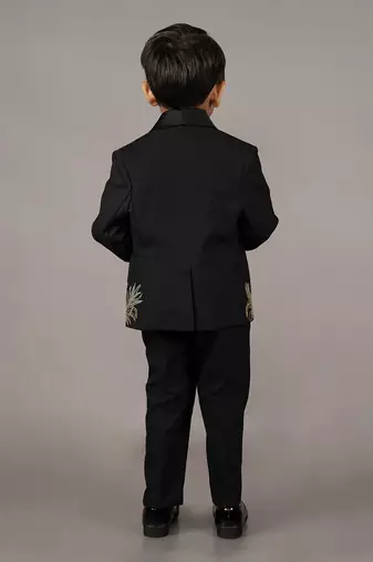 Black cotton blend embroidery tuxedo set