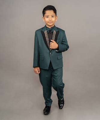 Green cotton blend embroidery tuxedo set 1