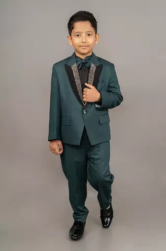 Green cotton blend embroidery tuxedo set