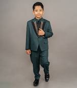 Green cotton blend embroidery tuxedo set
