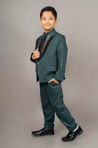 Green cotton blend embroidery tuxedo set