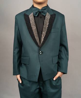 Green cotton blend embroidery tuxedo set 4