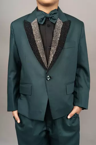 Green cotton blend embroidery tuxedo set