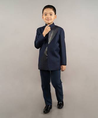 Blue viscose blend embroidery coat set 1