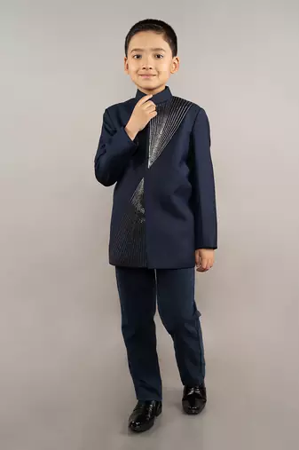 Blue viscose blend embroidery coat set