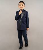 Blue viscose blend embroidery coat set