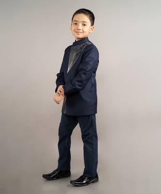 Blue viscose blend embroidery coat set 2