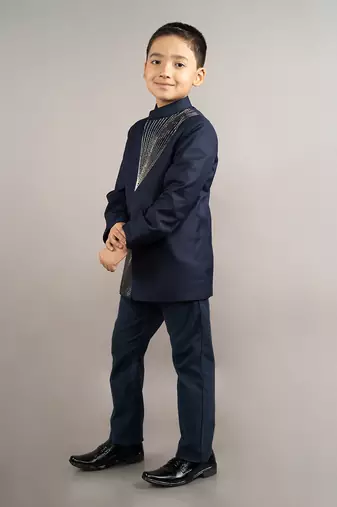 Blue viscose blend embroidery coat set