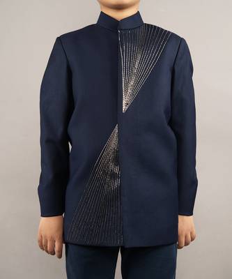 Blue viscose blend embroidery coat set 4