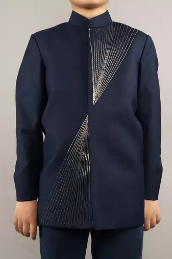 Blue viscose blend embroidery coat set